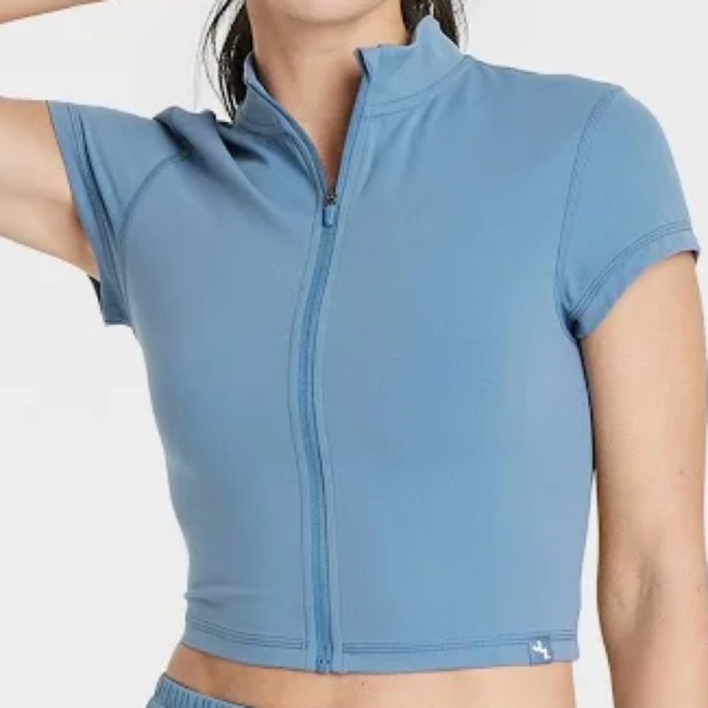 JoyLab Blue Zip Front Cropped Active Top Workout Size XL
